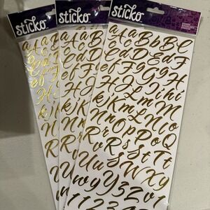 Sticko Alphabet Stickers-Brush Stroke Gold - 3 Pack
